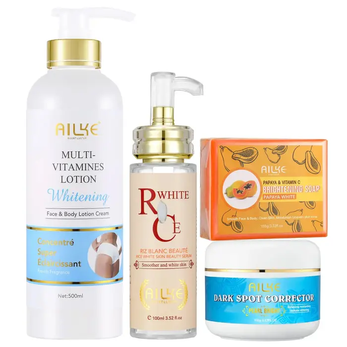 AILKE Lotion pour le corps blanchissante multi-vitamines avec vitamines A,E,B3,B5, augmente l'éclat 