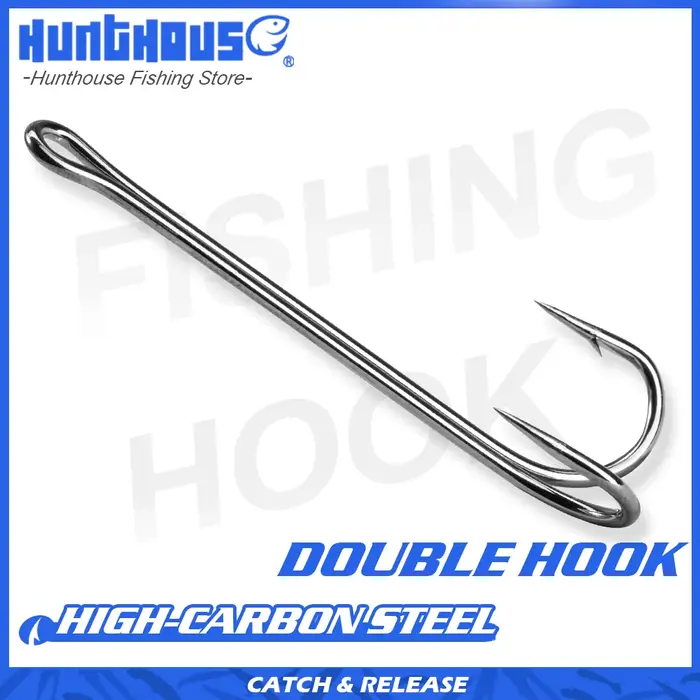 Hunthouse 2020 hameçon Double pointu long hameçons de pêche en acier inoxydable avec leurre souple