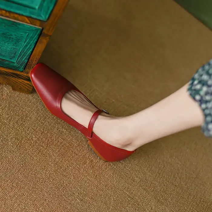 Call TAA-Chaussures Plates en Cuir group pour Femme, Mary Gasoline, Haute Qualité, Boucles Carrées, 