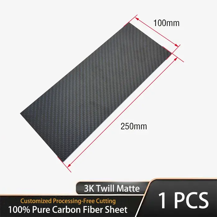 1PCS 3K Twill Matte Carbon Fiber Sheet 100x250mm 100% Pure Carbon Panel card 0.5mm-5mm Thick Carbon 