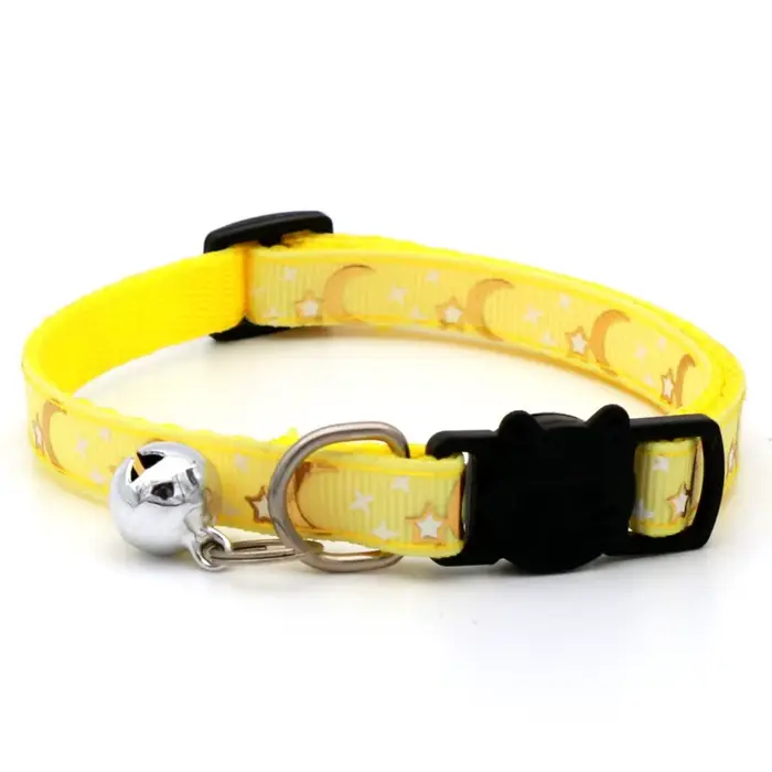 Collier pour chien et chat avec motif étoile et lune dorées, joli collier pour animaux de compagnie 