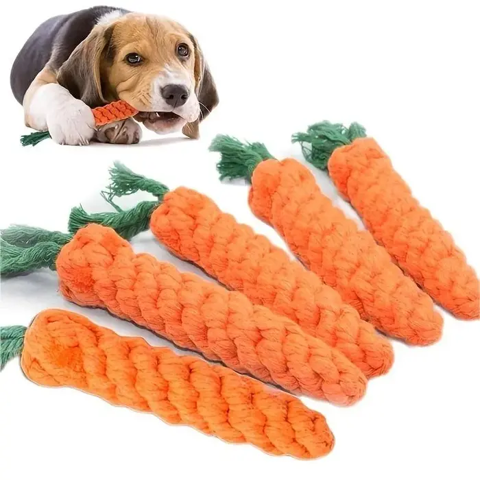 Jouet pour chien en corde de coton tressée en forme de carotte