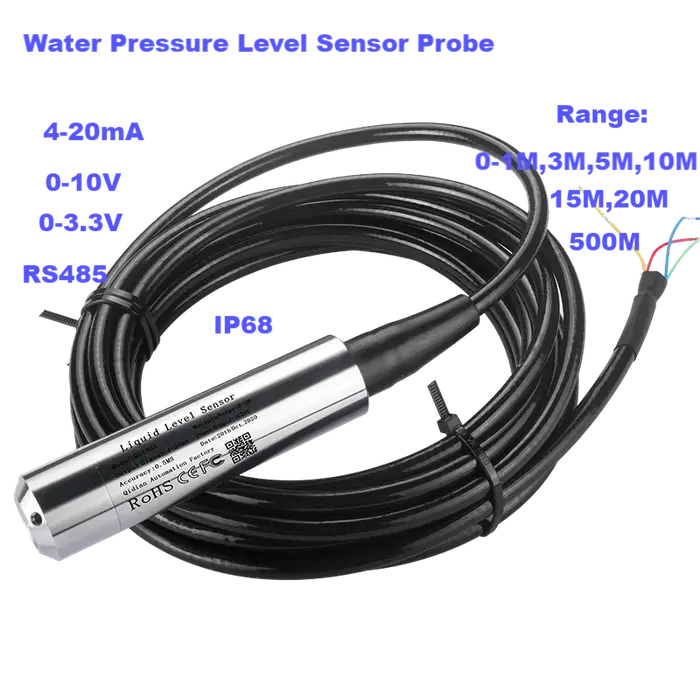 Transmetteur de niveau de liquide hydrostatique, plage 0-500M, 4-20mA 0-10V 0-3.3V, sortie capteur d