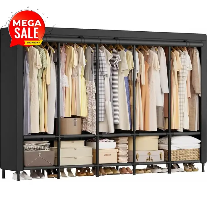 Organiseur de placard portable en acier 83,5 avec housse en tissu, 5 rails, 10 étagères, noir