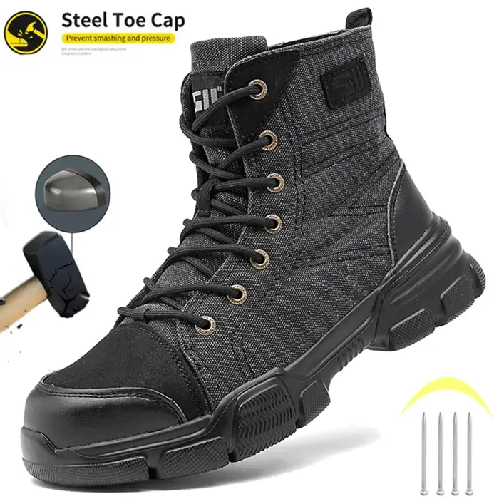 Bottes de sécurité robustes en synthétique avec bout en acier pour hommes, protection anti-crevaison, confort tout au long de la journée, parfaites pour le travail et les occasions spéciales