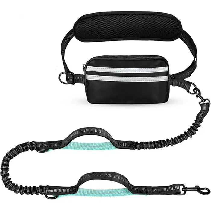 Laisse de course rétractable pour chien avec pochette zippée, ceinture ajustable et poignées rembour
