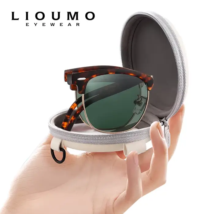 LIOUMO Lunettes de soleil pliables ultra-légères haut de gamme avec étui, verres polarisés, pour hom