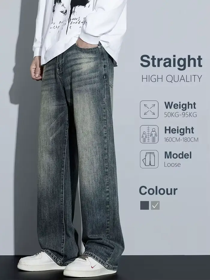 Jean Baggy en Coton à Jambes Larges pour Homme