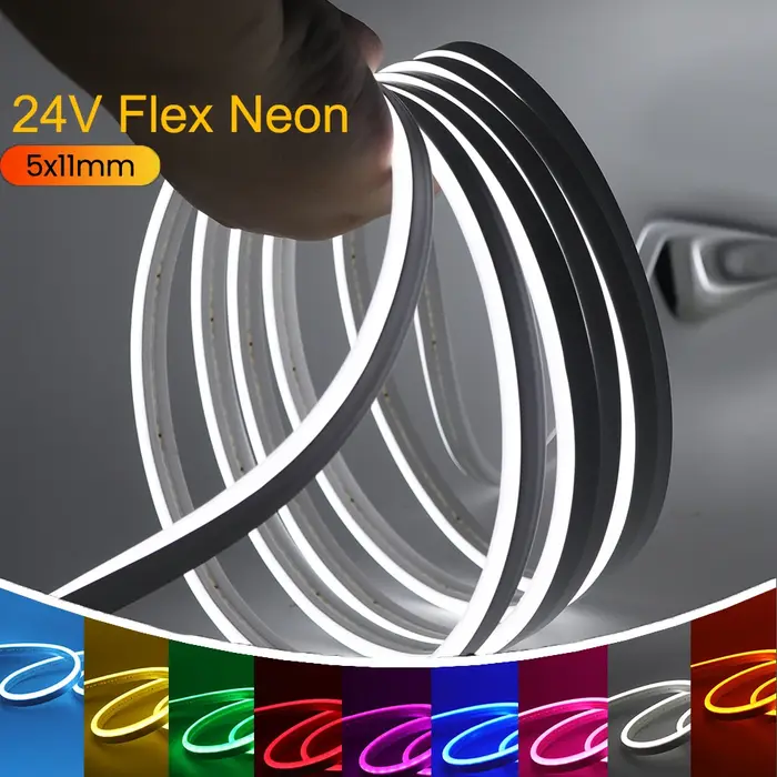 Bande lumineuse Led néon 24V, 2835 IP67, étanche, corde lumineuse douce, Orange, rouge, bleu, vert, 