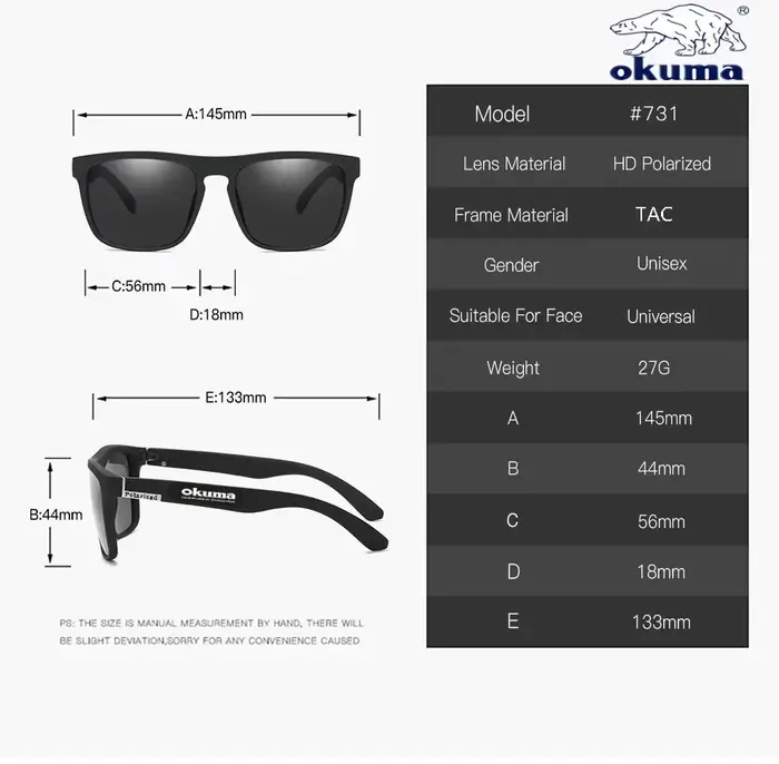 Lunettes polarisées Okuma UV400 unisex pour chasse extérieure - Option boîte protection