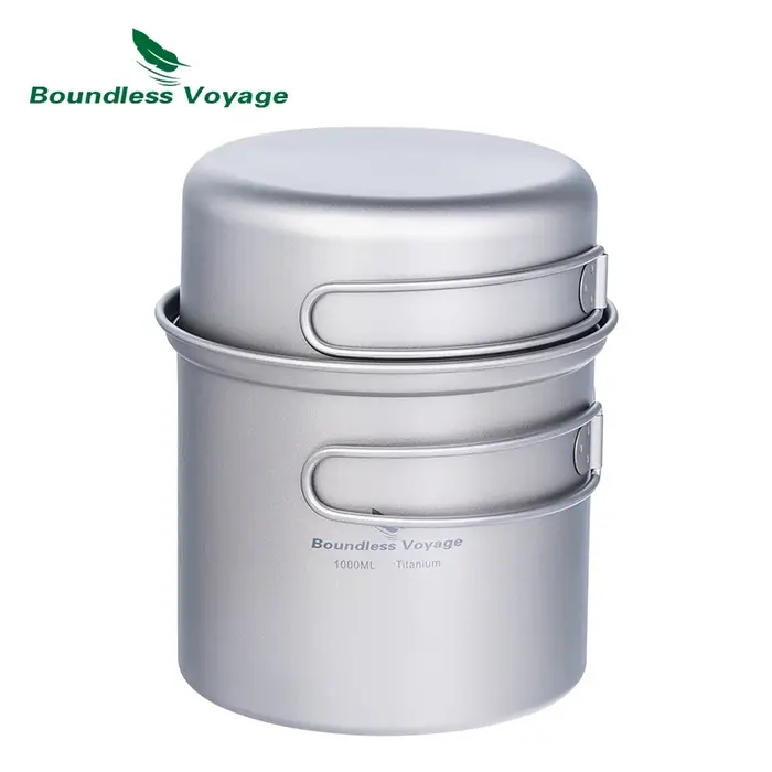 Ensemble de casseroles de camping titane mini avec poignée pliante pour randonnée et pique-nique Ti2037-39C