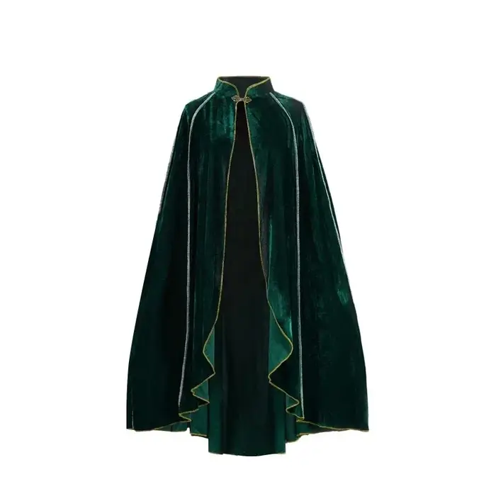 Cape de Costume Renaissance Prince Roi Homme Femme Adulte, Tenue Médiévale Royale Elfique, Col Montant, Bordure Dorée Foncée Gothique