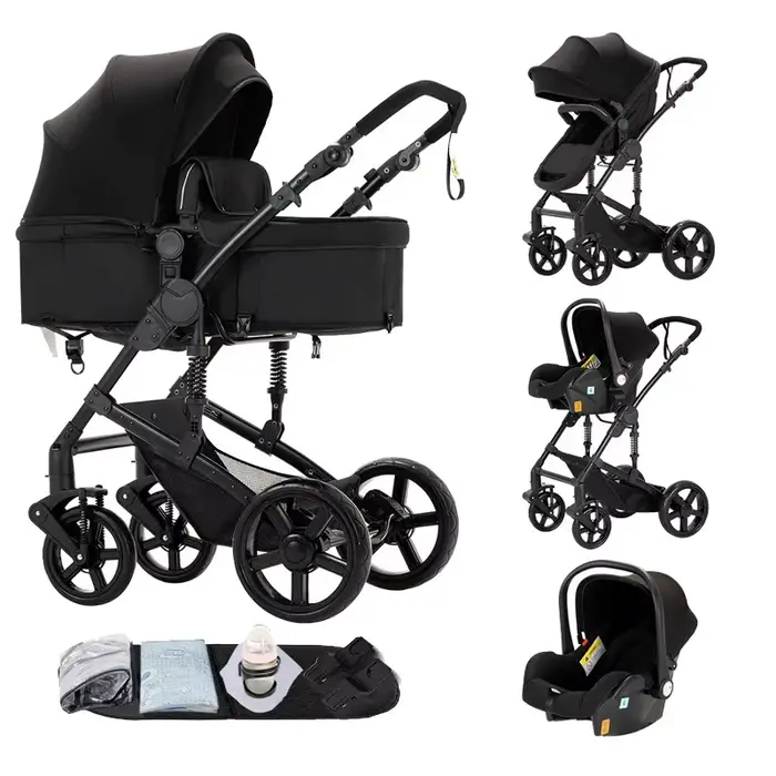 Luxe 3 en 1 bébé poussette système de voyage landau pour bébé avec couffin réglable infantile pousse