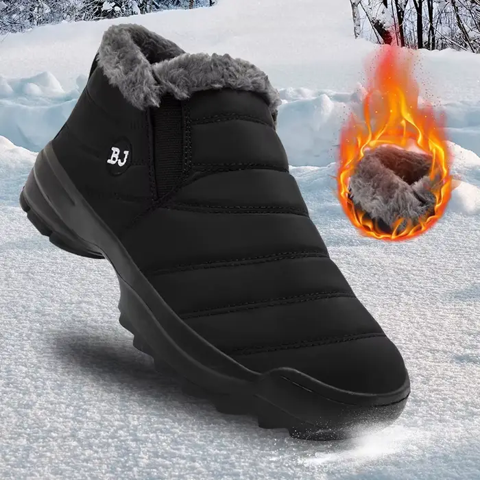 Bottes de neige pour hommes en nylon coupe-vent avec doublure en peluche courte pour randonnées hivernales et jeux en plein air