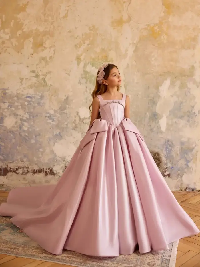 Robes luxueuses pour filles, avec nœud en cristal, tenue de fête d'anniversaire, moderne et élégante
