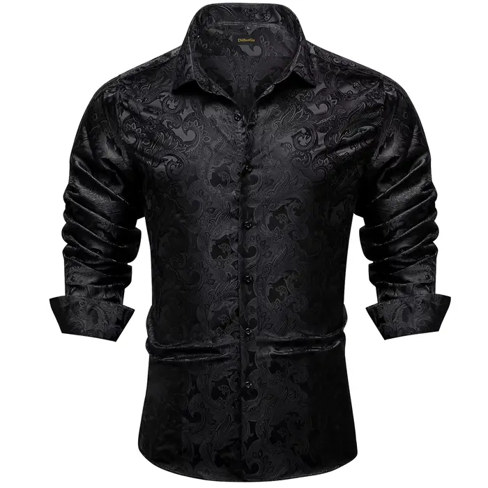 Chemises habillées de luxe pour hommes à manches longues en polyester, col rabattu, motif cachemire,