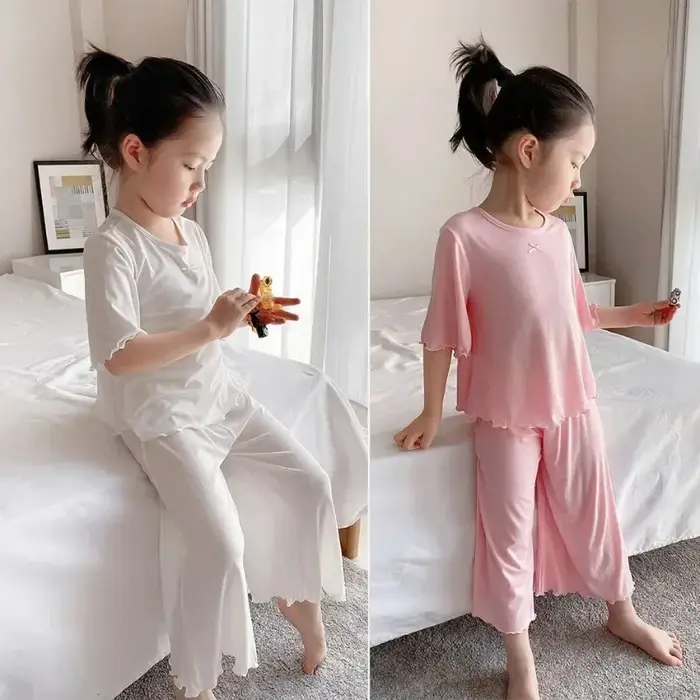 Ensembles d'été pour filles, ensemble fin à manches courtes pour enfants, vêtements de maison pour f