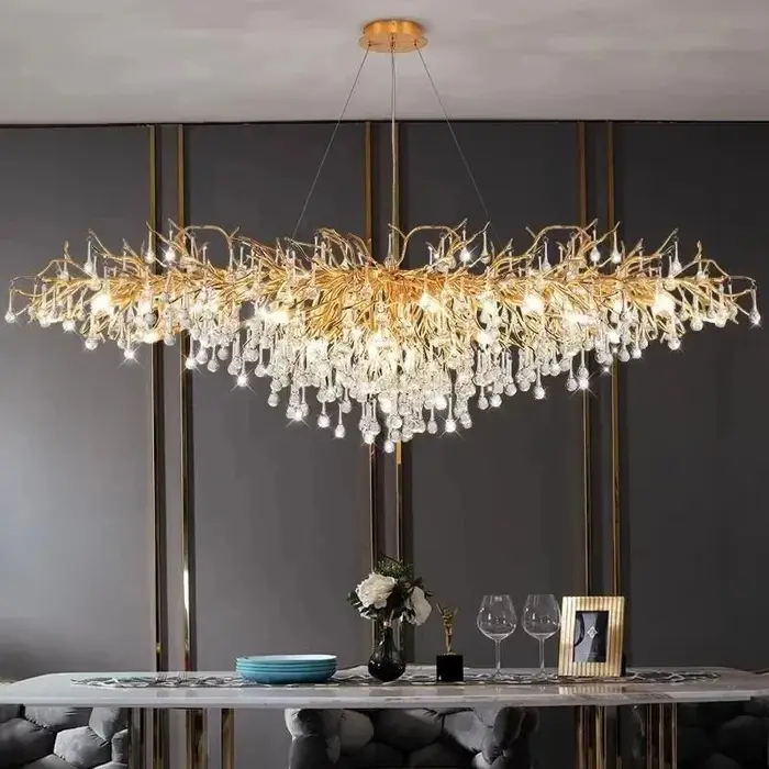 Lustres en cristal de luxe nordique royal, or, chrome, goutte d'eau, suspension, salon, hôtel, hall,
