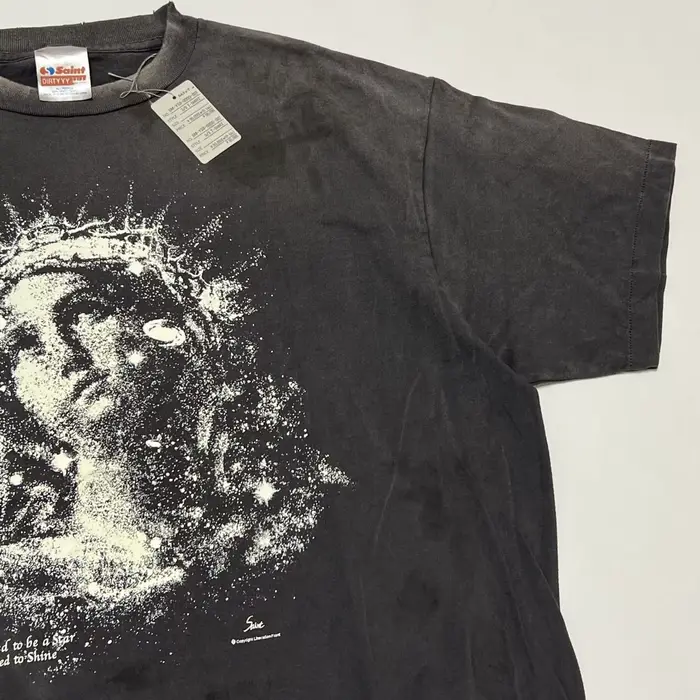 SAINT T-shirt vintage délavé Lumineux Sainte Mère pour hommes et femmes, tissu épais