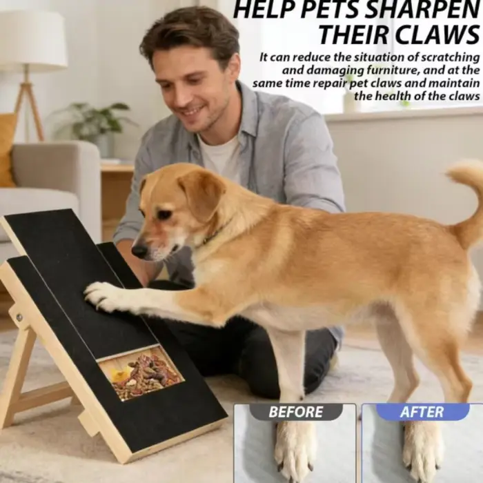 Grattoir en bois pour chiens avec boîte à friandises intégrée