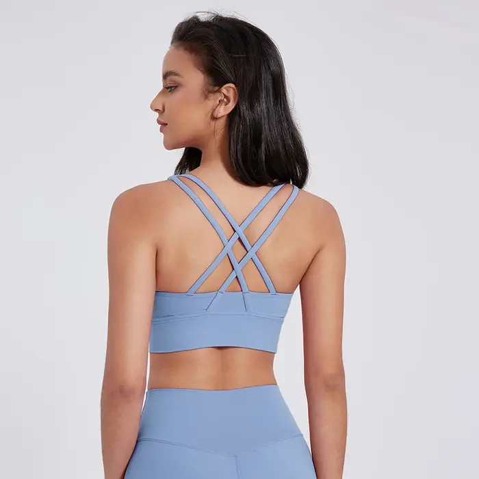 Soutien-gorge de sport en forme de U pour femme, couleur unie, dos croisé, fitness, exercice, yoga, 