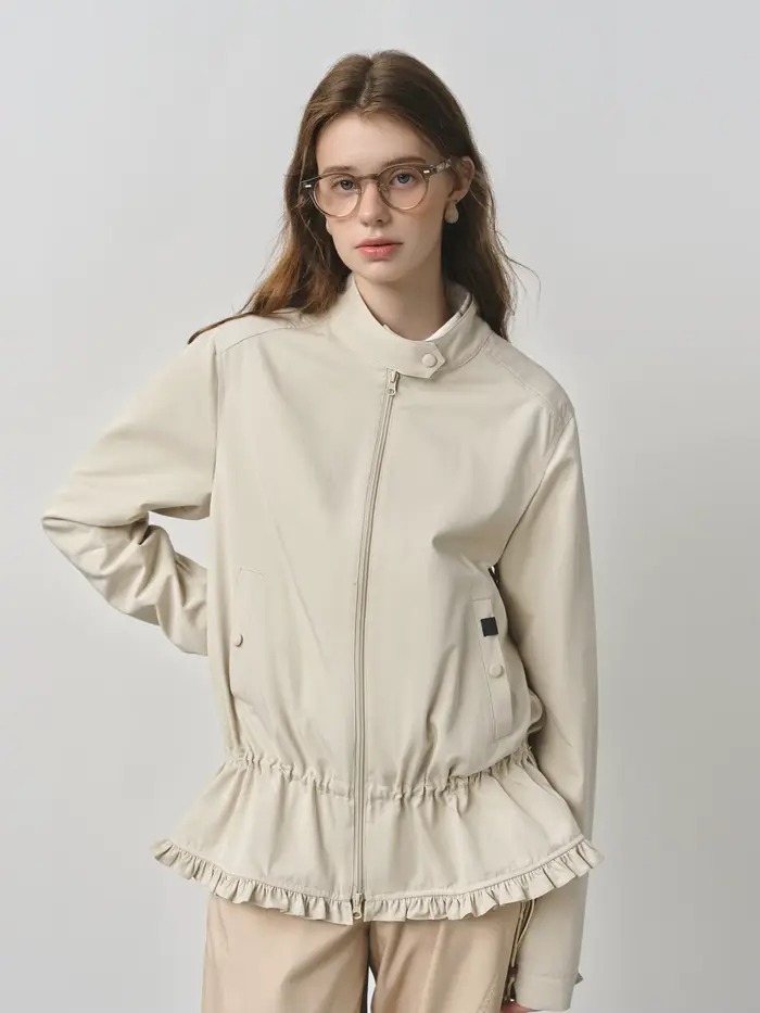 FSLE 2025 nouvelles femmes épaule droite col montant veste 2025 automne Style coréen cordon doux fle