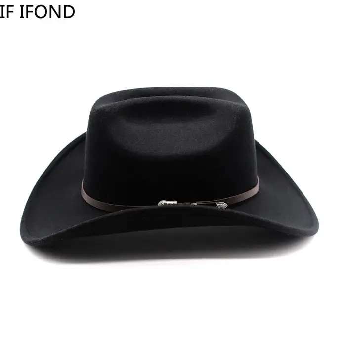 Chapeau de Cowboy occidental Vintage pour hommes, Cowgirl de Jazz avec Cloche en cuir à large bord, 