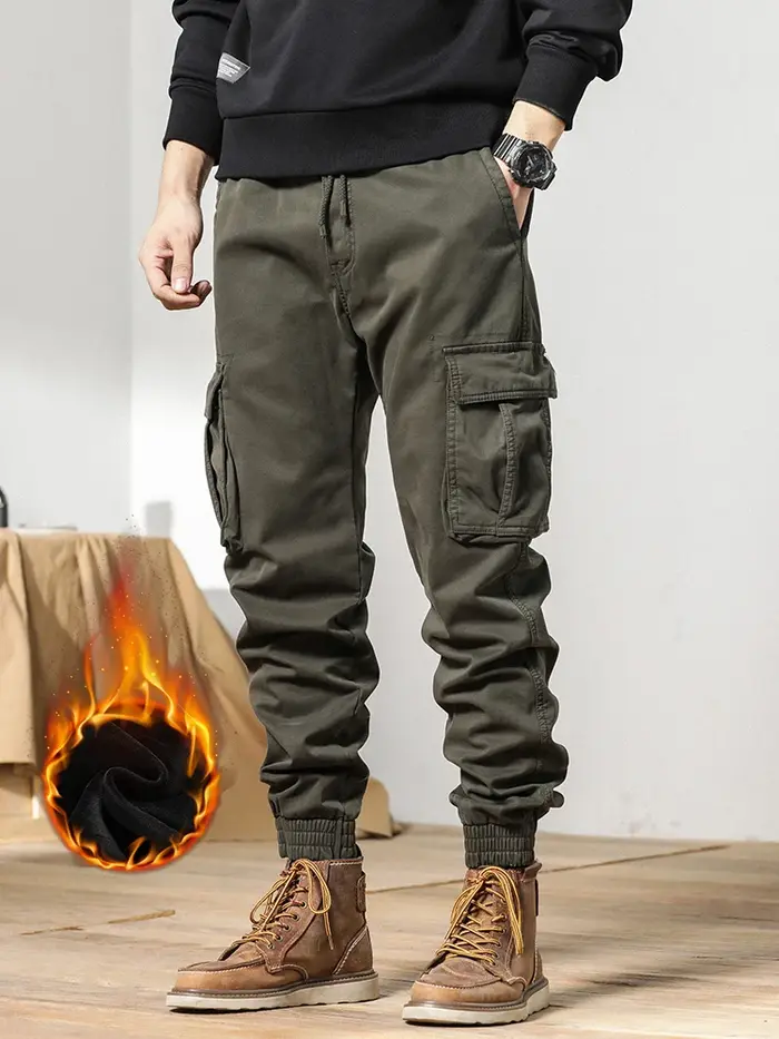 Pantalon cargo hiver 2024 doublure polaire - Multi-poches chasse thermique jogger homme chaud