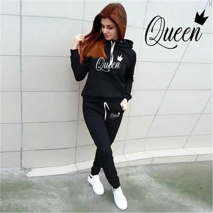 Grande taille femmes deux pièces reine imprimé vêtements de sport Jogging costume femmes vêtements de sport à capuche costume vêtements à capuche + pantalons de survêtement
