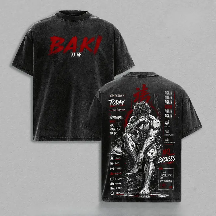 T-shirt imprimé Baki Anime, vintage, délavé, surdimensionné, t-shirt décontracté d'été à manches cou