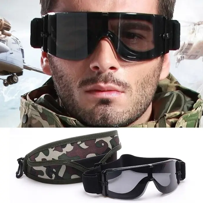 Lunettes de protection tactiques airsoft paintball chasse 3 verres interchangeables anti-vent désert