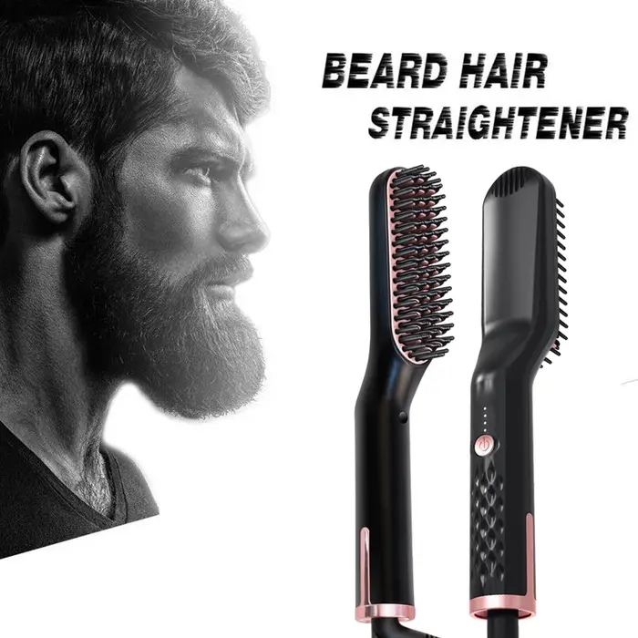 Peigne chauffant pour hommes, lisseur électrique à ions négatifs, brosse à lisser les cheveux, utili