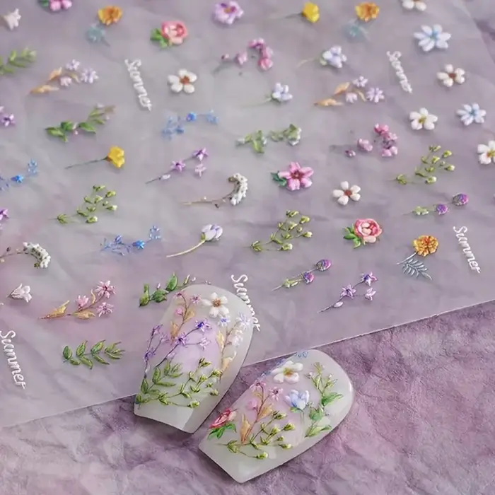 Autocollants pour ongles en forme de fleur, 1 pièce, feuille florale d'été, plante, décalcomanies co