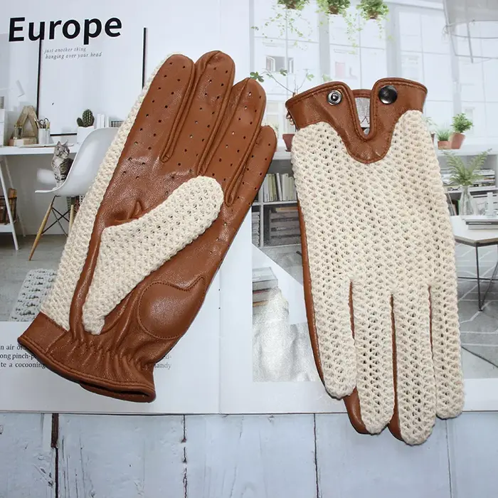 Nouveaux gants antidérapants de conduite en cuir pour hommes écran tactile tricoté gants de moto d'é