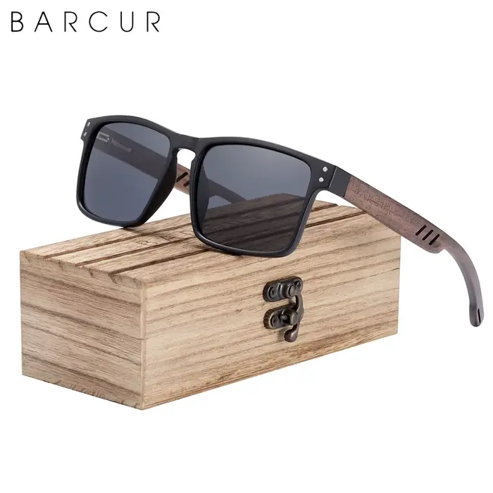 BARCUR hommes lunettes de soleil pour hommes marque concepteur naturel noyer bois lunettes de soleil