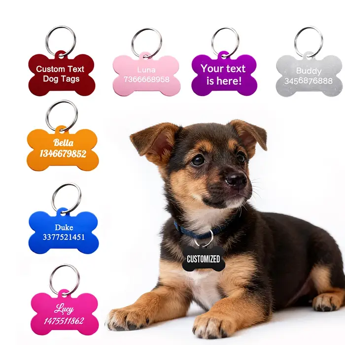 Plaque d'identification personnalisée en forme d'os pour chien gravure laser numéro pendentif anti-perte texte personnalisé médailles pour animaux de compagnie