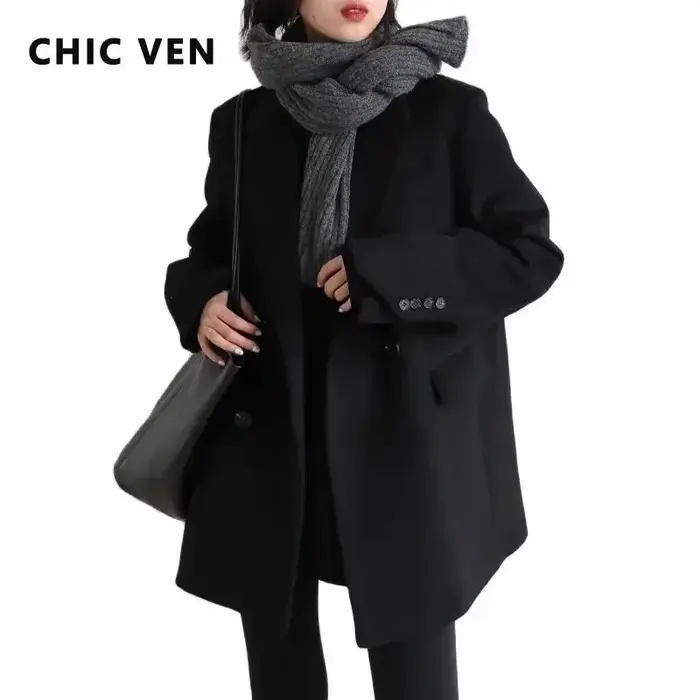 CHIC VEN femmes laine mélange manteau solide mi-long laine Blazer épais chaud Blouse femmes pardessu