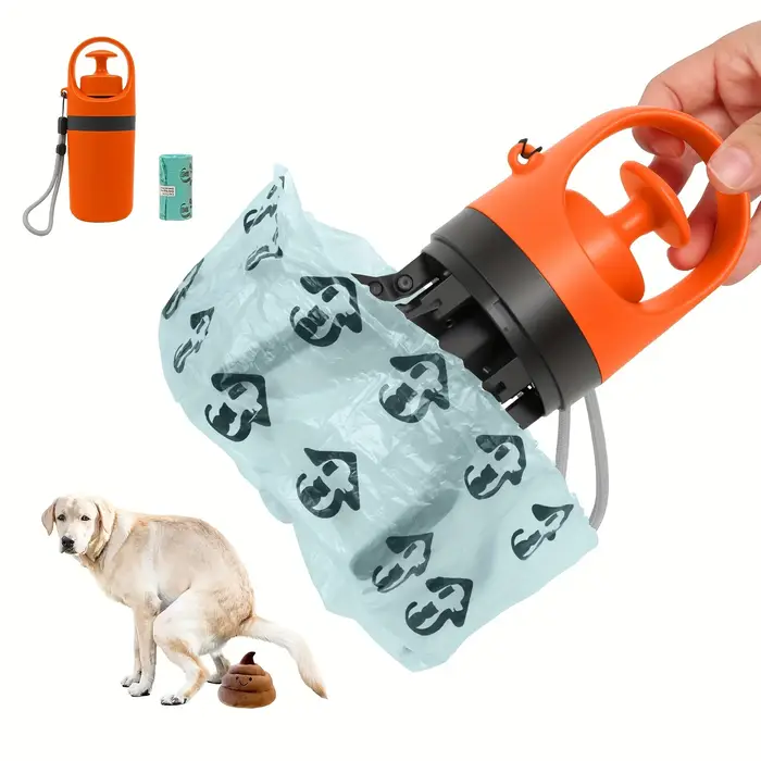 Ramasse-crottes pour chien, pince à déjections animales portable, outil de nettoyage, support de sac