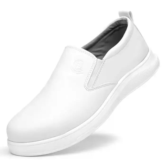 Hommes décontracté embout en acier chaussures de travail sans lacet en cuir véritable antistatique c