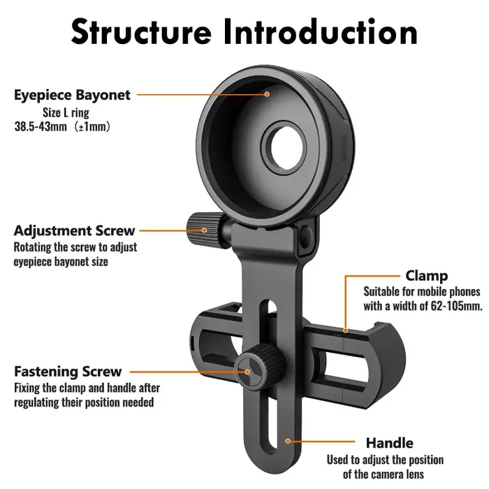 Adaptateur universel pour téléphone sur jumelles, monoculaire, télescope, montage facile et rapide