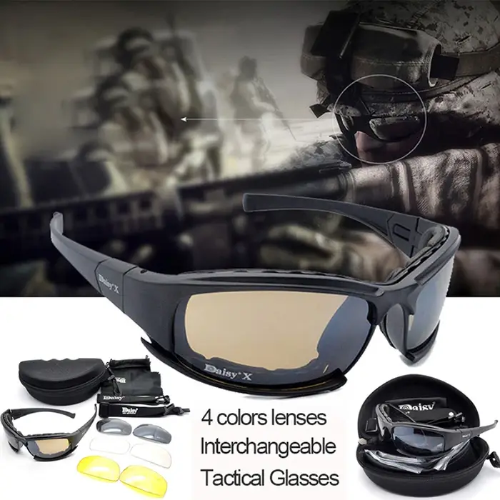 Lunettes de tir X7 C5 Tactical Sport polarisées pour chasse et airsoft - 4 verres interchangeables