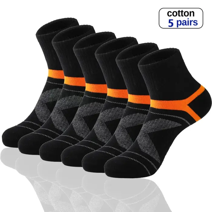 Lot de 5 paires chaussettes coton pour chasse - Hommes Sport Été Taille 38-45 Noir
