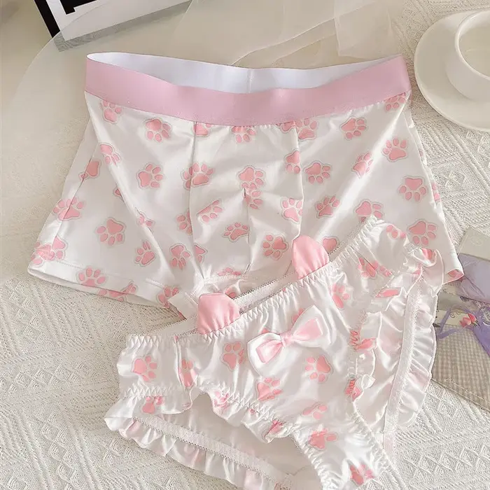 Mignon Couple sous-vêtements femmes hommes Boxer coréen culotte amant ensemble de Lingerie imprimer 