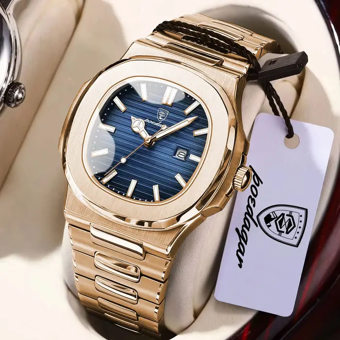 Montre Homme Carrée Élégante Acier Inoxydable Étanche Date Lumineuse Quartz Montre-bracelet Masculine Mode