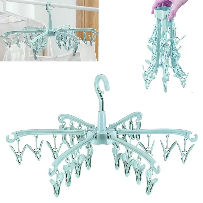 Sèche-linge pliant à 24 Clips, cintre rotatif, coupe-vent, chaussettes, sous-vêtements, support de s