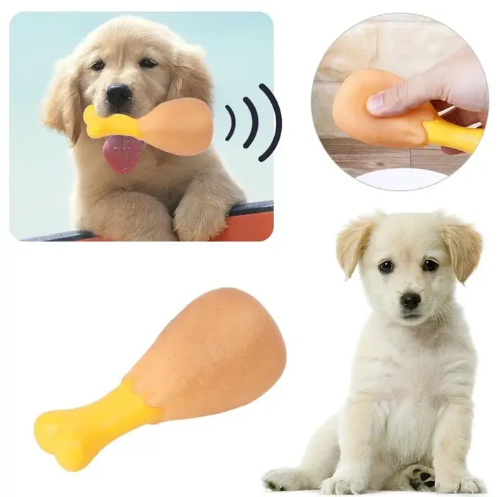 Jouet à mâcher en caoutchouc Durable pour chien, en forme d'une pilon de poulet avec couineur pour j