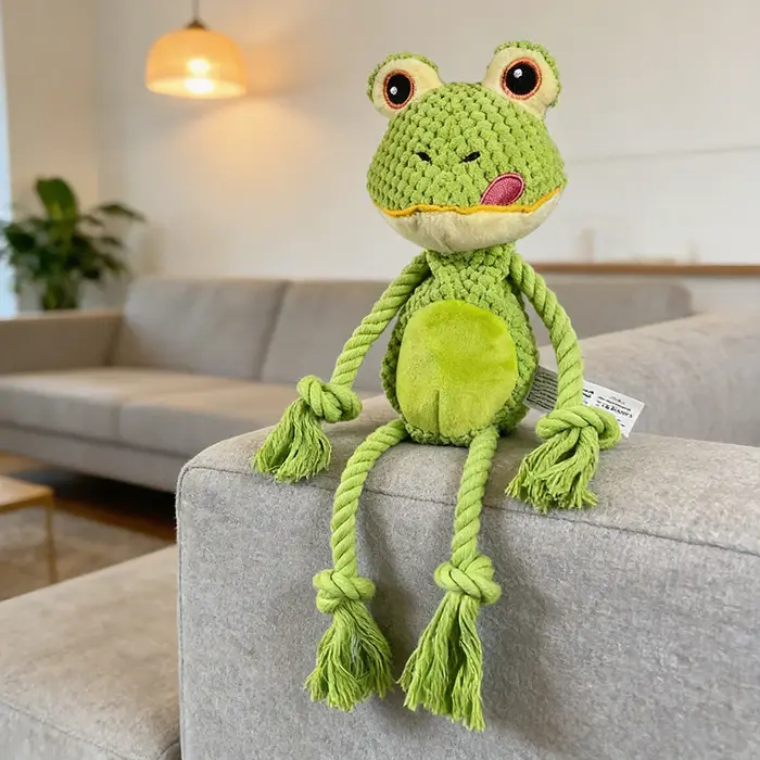 Jouet interactif pour chien en peluche grenouille couineuse, yeux brodés améliorés, sans risque de d