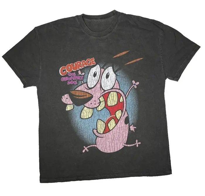 T-shirt à manches courtes vintage avec imprimé de dessin animé "Le chien lâche" (Courage the Cowardl
