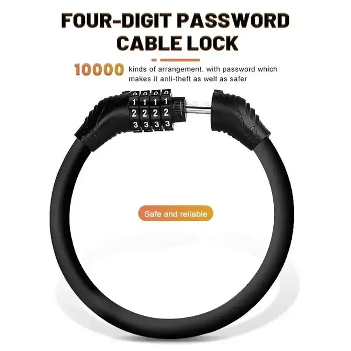 Cadenas antivol à câble pour vélo avec code numérique 4 chiffres