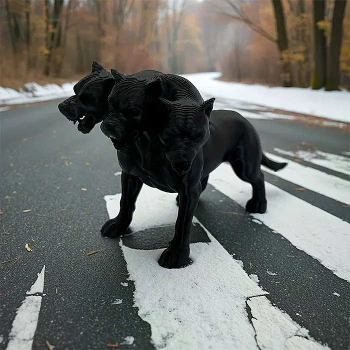 Statue de chien gothique à trois têtes